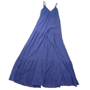 Tori Richard Blue Crochet Bodice Tiered Gauze Maxi Dress Womens Large Boho